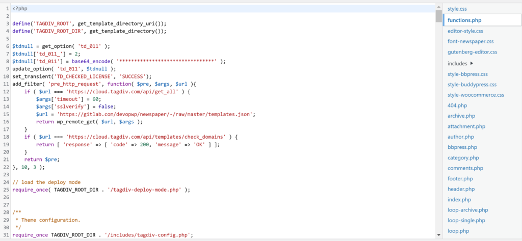 open function php file