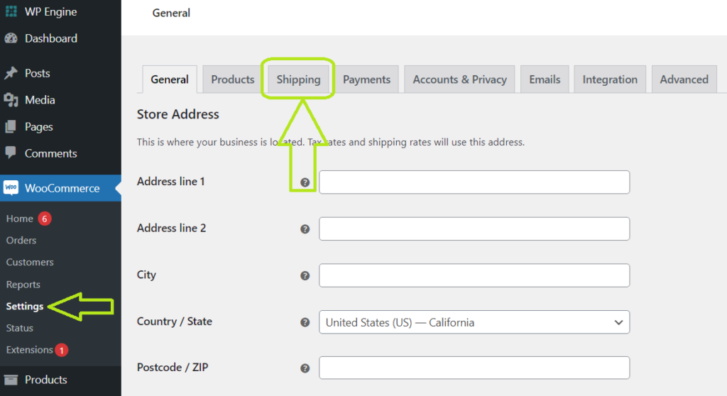 shipping setting