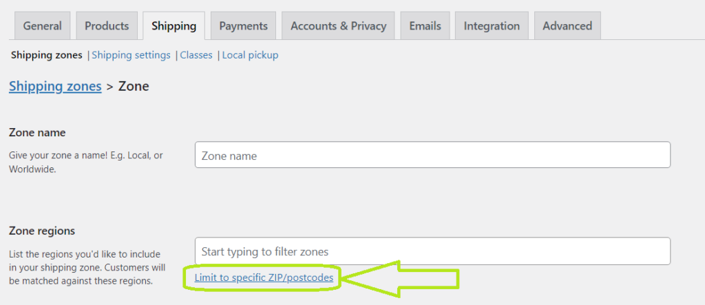 specific zip postcode