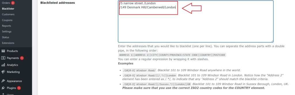 black listing address
