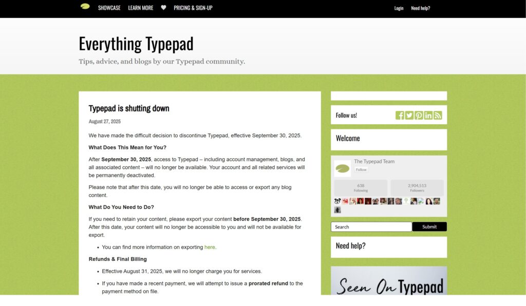 TypePad Shutting Down